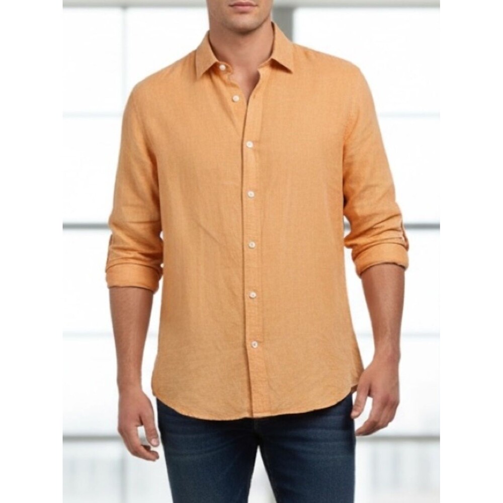 Banana Republic Light Orange 100% Linen Summer Button Down Shirt Mens Size XL